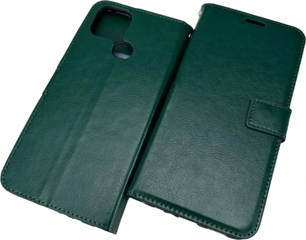 Oppo A15 Hoesjes – Portemonnee Book Case – Pasjeshouder – 2x Gehard Glas Screenprotector – Groen-Ilumina Benelux