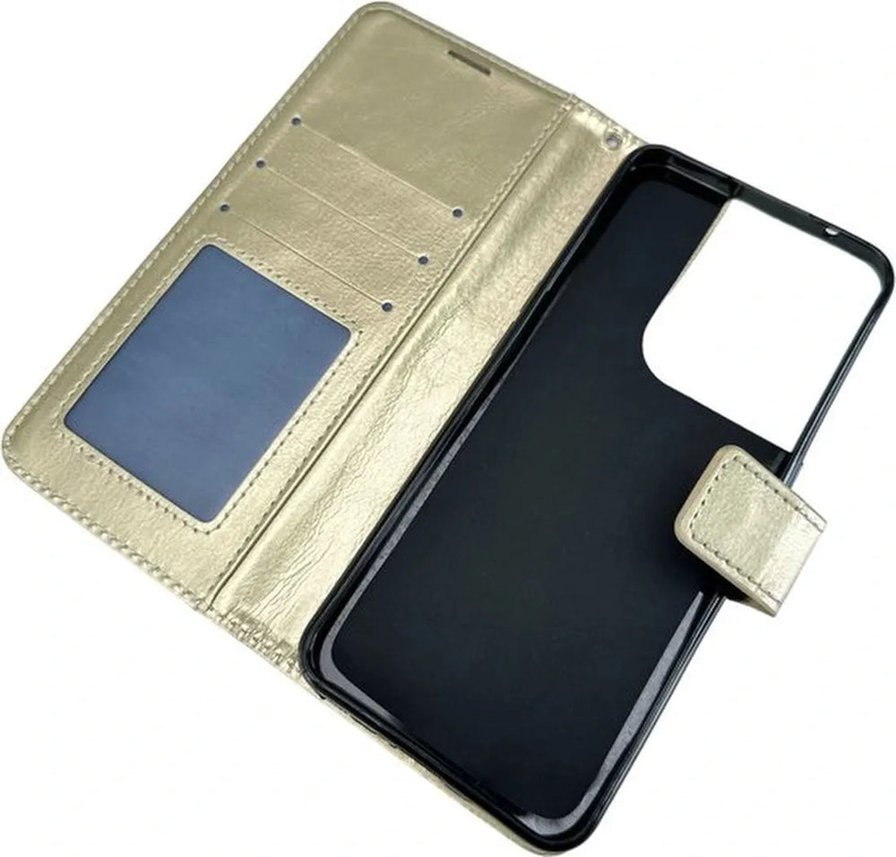 Oppo Reno 8 5G Hoesjes – Portemonnee Book Case – Magneetsluiting – 2x Gehard Glas Screenprotector – Goud-Ilumina Benelux
