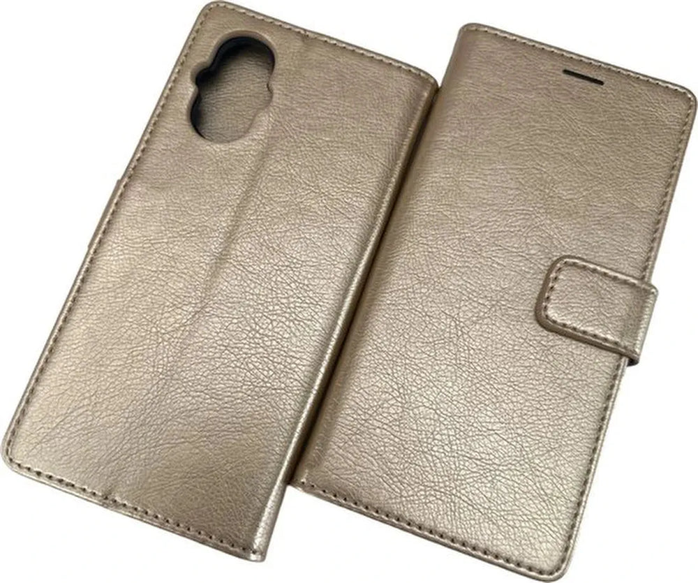 Oppo Reno 8 Lite Hoesjes – Portemonnee Bookcase – Pasjeshouder – Magneetsluiting – Goud-Ilumina Benelux