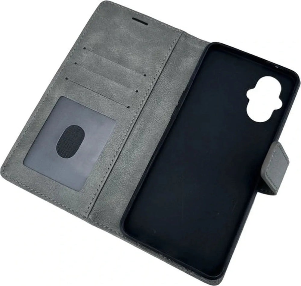 Oppo Reno 8 Lite Hoesjes – Portemonnee Bookcase – Pasjeshouder – Magneetsluiting – Grijs-Ilumina Benelux