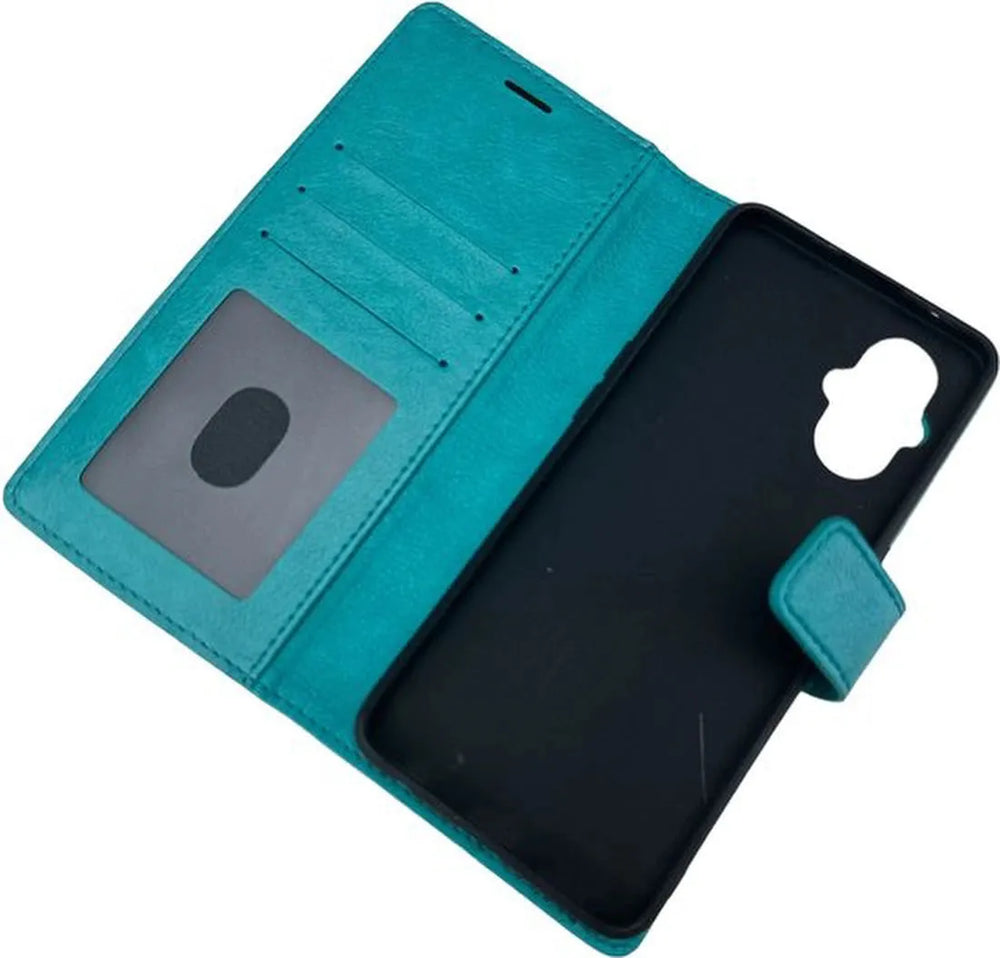 Oppo Reno 8 Lite Hoesjes – Portemonnee Bookcase – Pasjeshouder – 2 Pack Screenprotector Gehard Glas – Turquoise-Ilumina Benelux