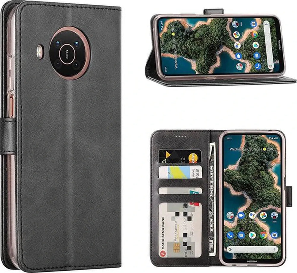 Nokia X10/X20 Hoesjes – Portemonnee Book Case – Pasjeshouder – 2x Screenprotector Gehard Glas – Zwart-Ilumina Benelux
