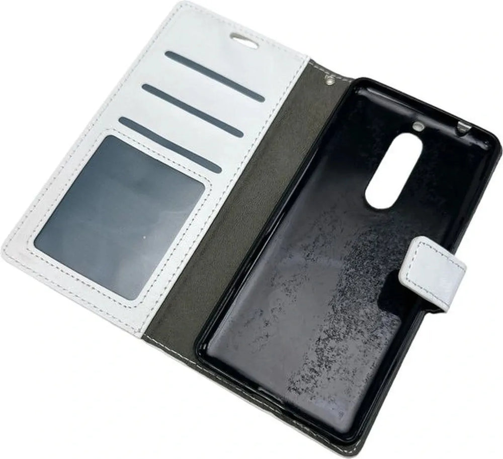 Nokia 5 Hoesjes – Portemonnee Book Case – Pasjeshouder – Magneetsluiting – Wit-Ilumina Benelux