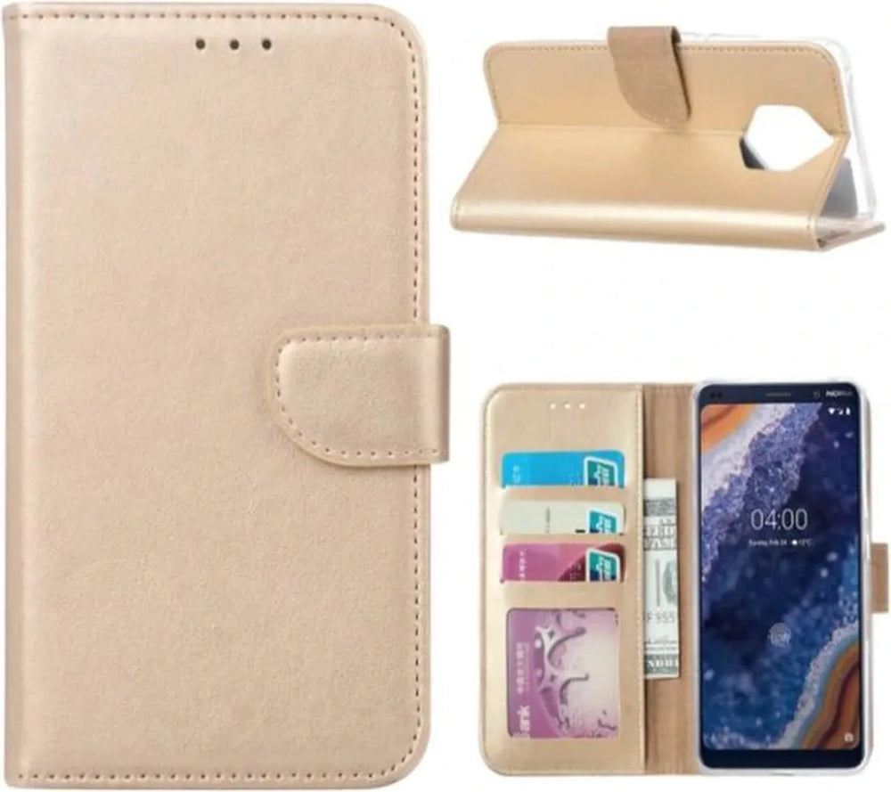 Nokia 9 PureView Hoesjes – Portemonnee Book Case – Pasjeshouder – Magneetsluiting – Goud-Ilumina Benelux