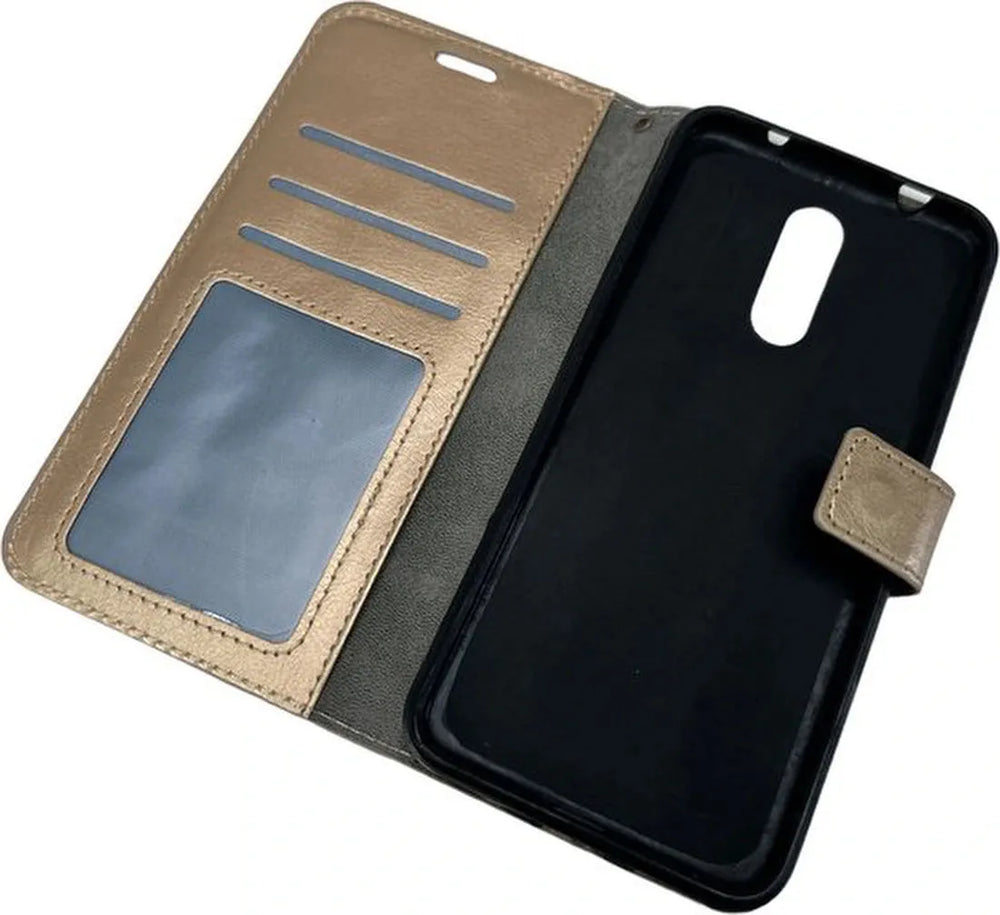 Nokia 5.1 Plus Hoesjes – Portemonnee Book Case – Pasjeshouder – Magneetsluiting – Goud-Ilumina Benelux