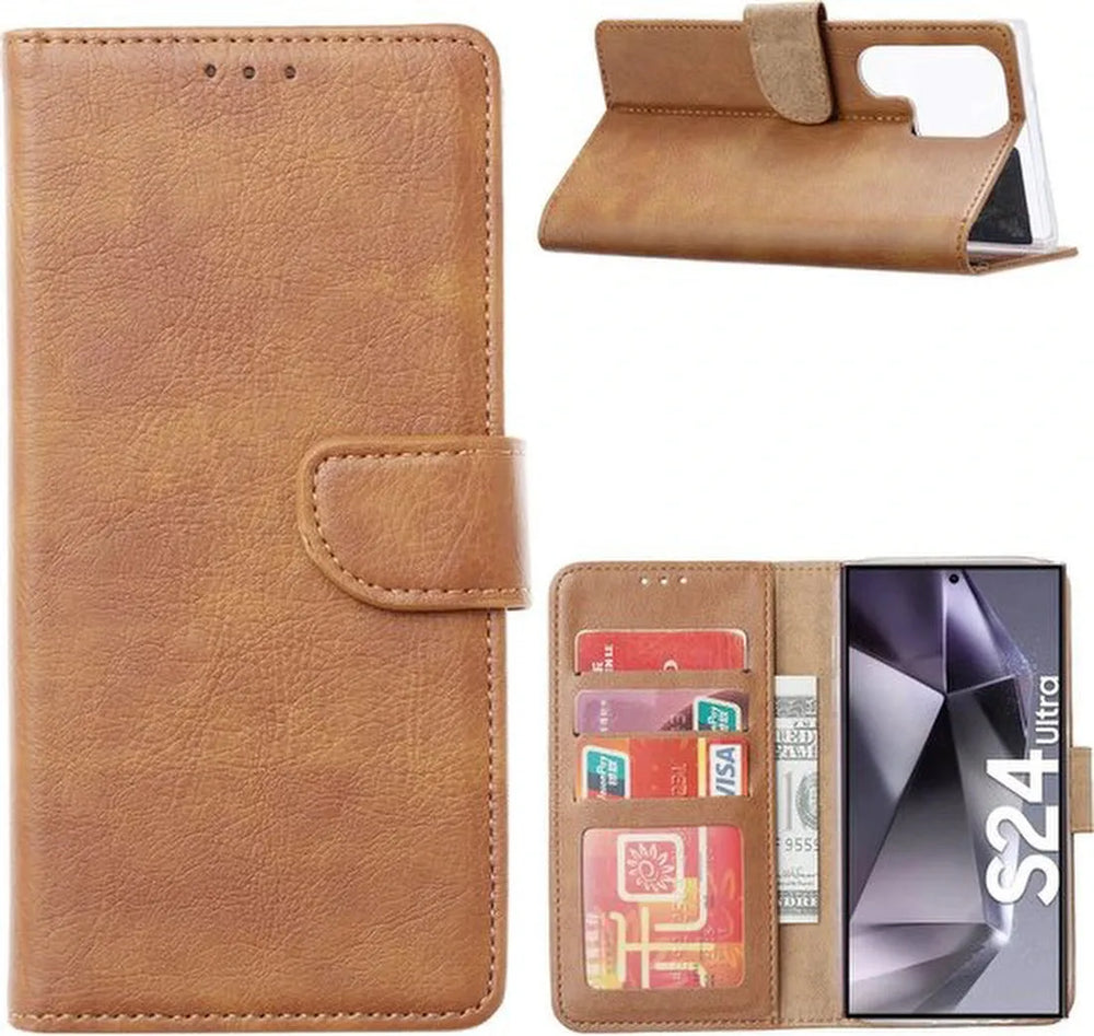 Samsung Galaxy S24 Ultra Hoesjes – Portemonnee Book Case – Pasjeshouder – Magneetsluiting – Lichtbruin-Ilumina Benelux