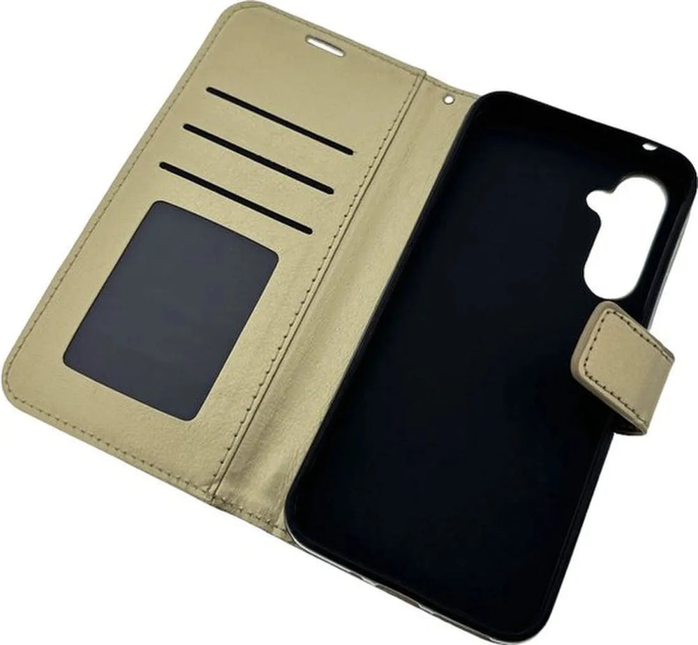 Samsung Galaxy A15 Hoesjes – Portemonnee Book Case – Pasjeshouder – Magneetsluiting – Goud-Ilumina Benelux