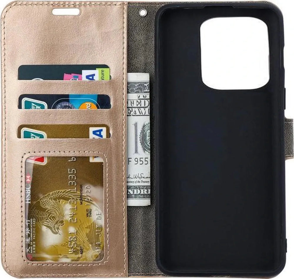 Xiaomi 13 Hoesjes – Portemonnee Book Case – Pasjeshouder – 2x Screenprotector Gehard Glas – Goud-Ilumina Benelux