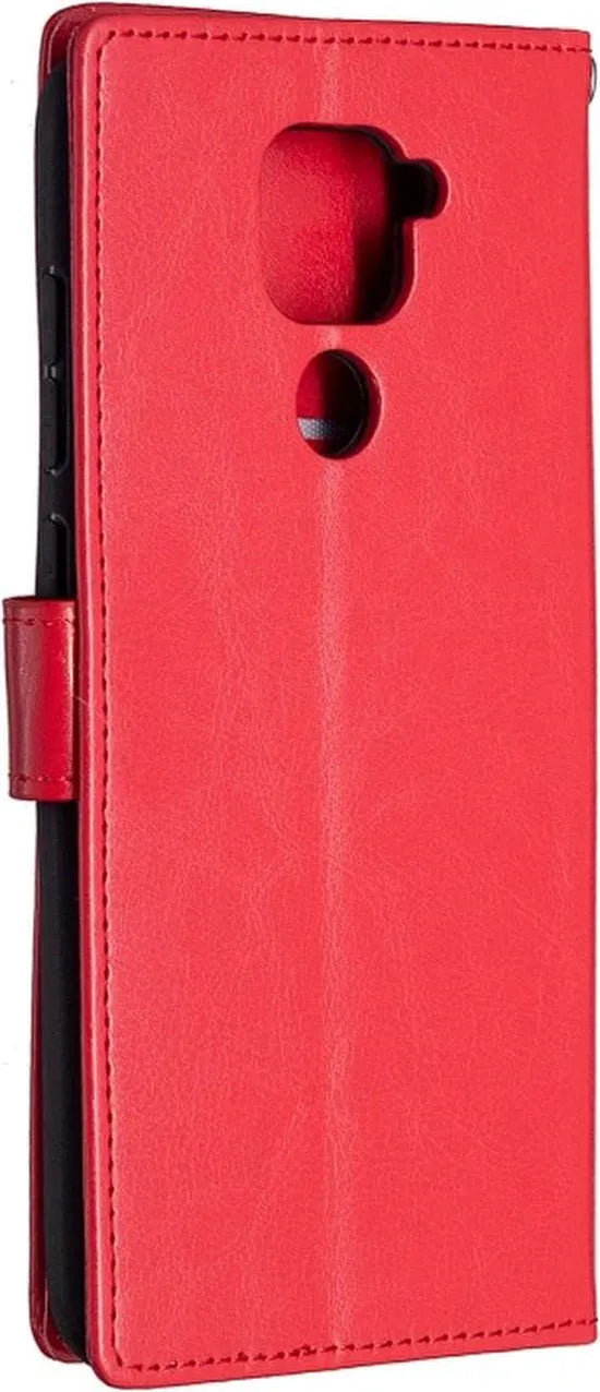 Xiaomi Redmi Note 9 Hoesjes – Portemonnee Book Case – Magneetsluiting – 2x Gehard Glas Screenprotector – Rood-Ilumina Benelux