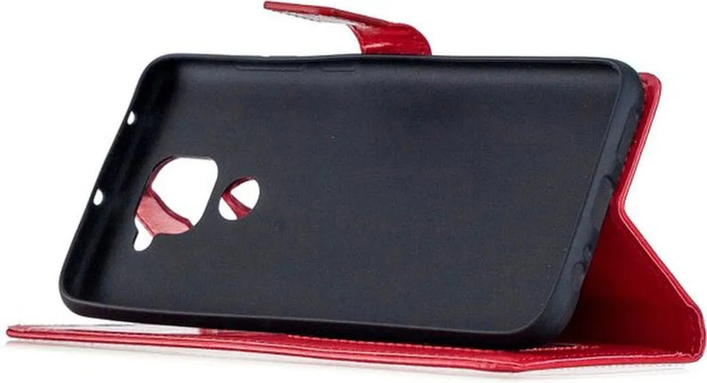 Xiaomi Redmi Note 9 Hoesjes – Portemonnee Book Case – Magneetsluiting – 2x Gehard Glas Screenprotector – Rood-Ilumina Benelux