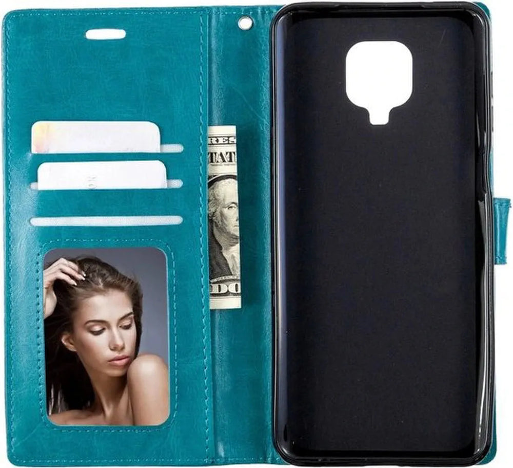 Xiaomi Redmi Note 9 Pro/9S Hoesjes – Portemonnee Book Case – Pasjeshouder – 2x Gehard Glas Screenprotector – Turquoise-Ilumina Benelux