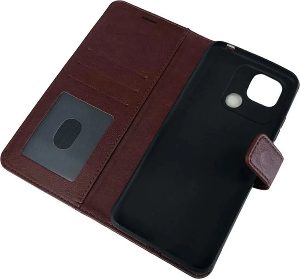 Xiaomi Redmi 10C Hoesjes – Portemonnee Book Case – Pasjeshouder – 2x Gehard Glas Screenprotector – Bruin-Ilumina Benelux