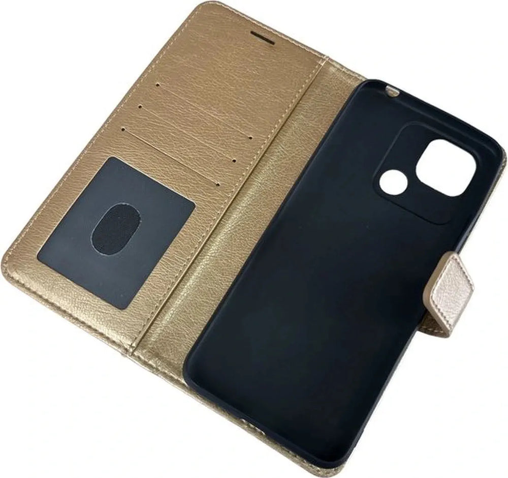 Xiaomi Redmi 10C Hoesjes – Portemonnee Book Case – Pasjeshouder – 2x Screenprotector Gehard Glas – Goud-Ilumina Benelux