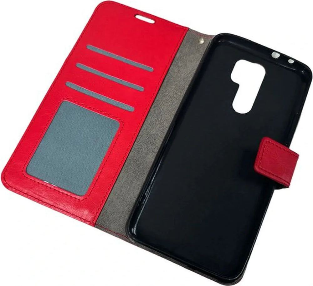 Xiaomi Redmi 9 Hoesjes – Portemonnee Book Case – Pasjeshouder – Magneetsluiting – Rood-Ilumina Benelux