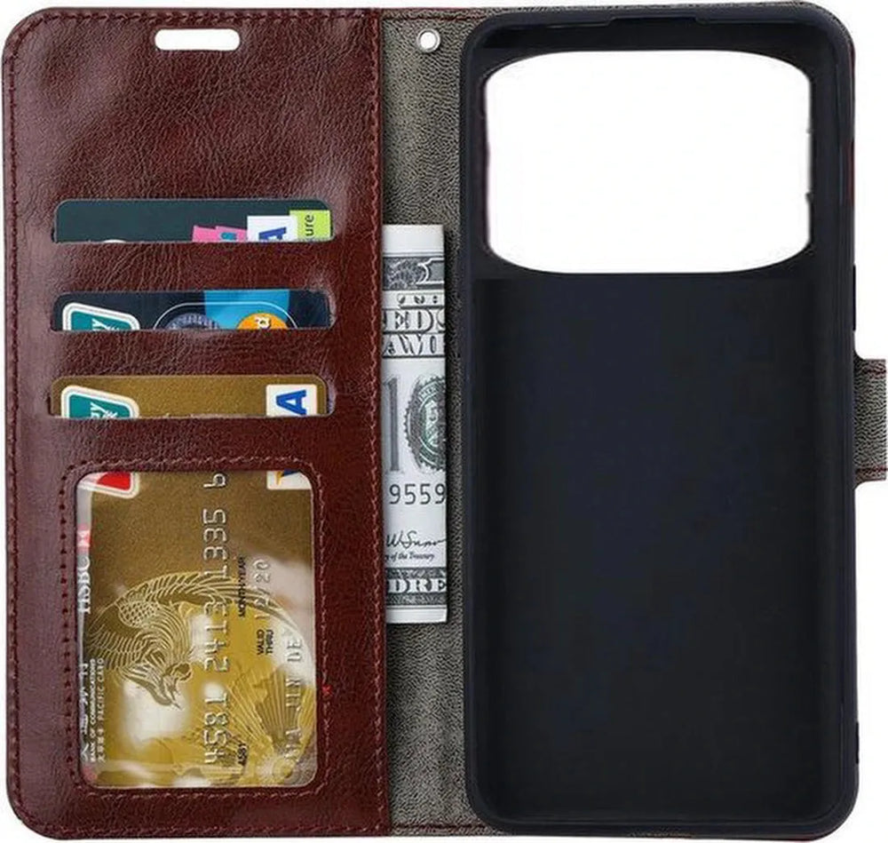 Xiaomi Poco X4 Pro Hoesjes – Portemonnee Book Case – Pasjeshouder – Magneetsluiting – Bruin-Ilumina Benelux