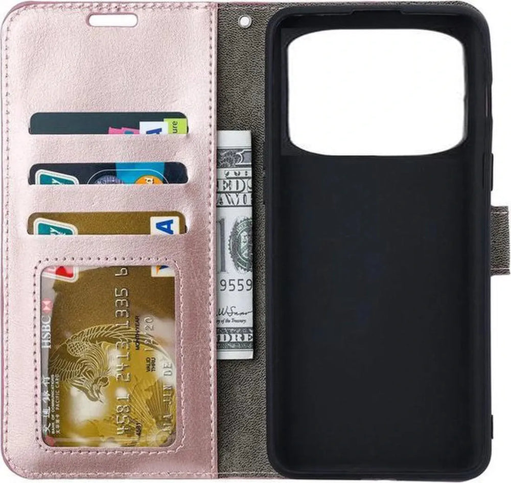 Xiaomi Poco X4 Pro Hoesjes – Portemonnee Book Case – Pasjeshouder – 2x Screenprotector – Roségoud-Ilumina Benelux