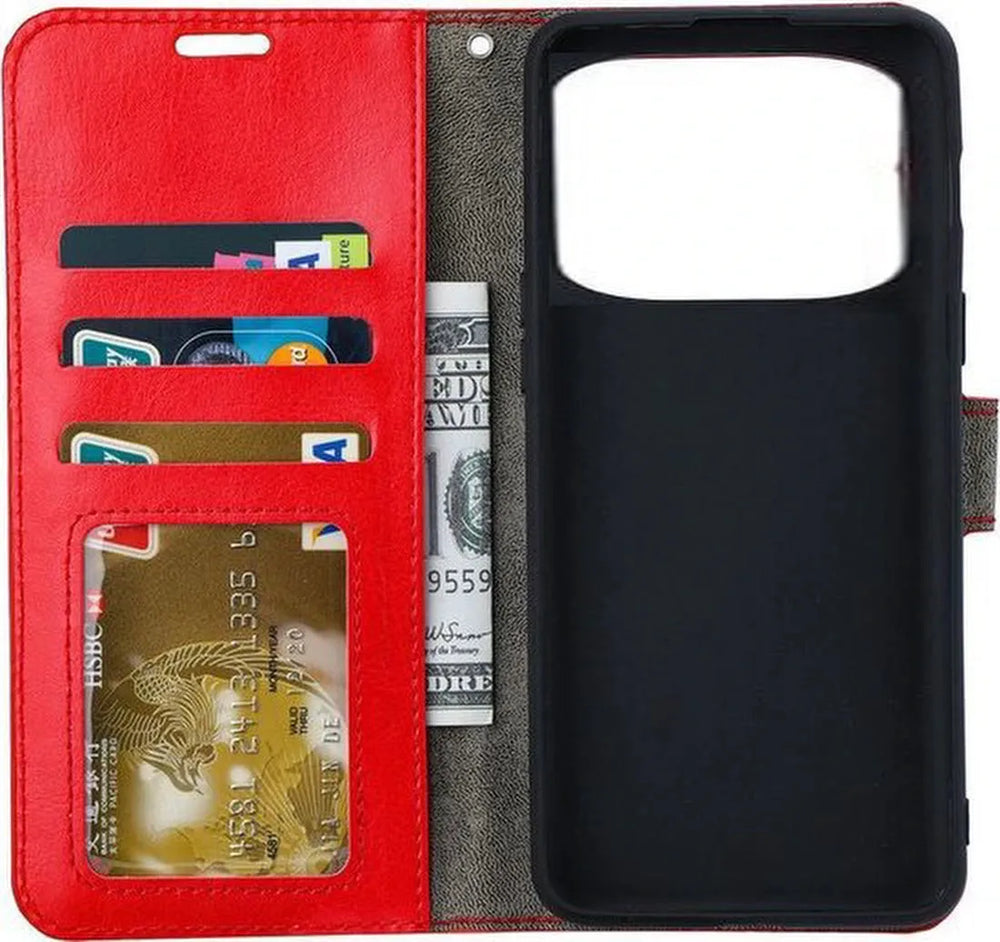 Xiaomi Poco X4 Pro Hoesjes – Portemonnee Book Case – Pasjeshouder – 2x Screenprotector – Rood-Ilumina Benelux