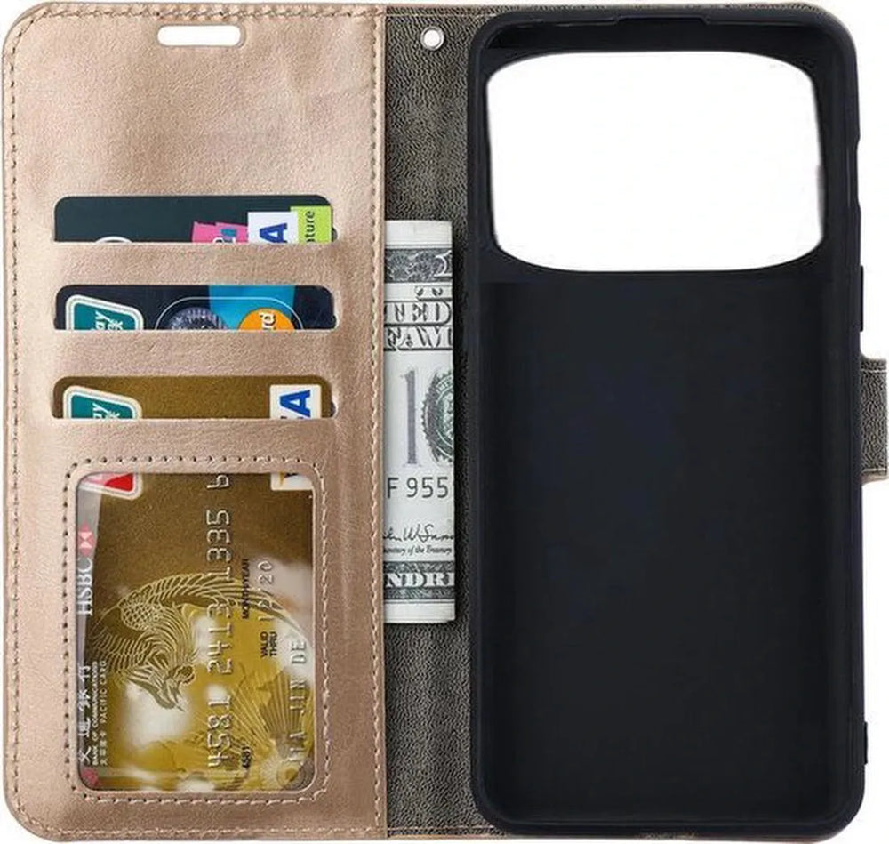 Xiaomi Mi 11 Ultra Hoesjes – Portemonnee Book Case – Pasjeshouder – Magneetsluiting – Goud-Ilumina Benelux