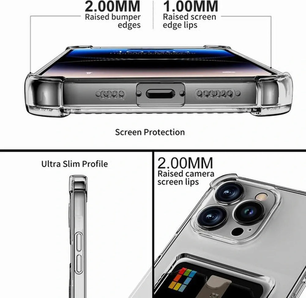 iPhone 14 Pro Hoesjes – TPU Backcover – Schokbestendig – Pasjeshouder – Grijs-Ilumina Benelux