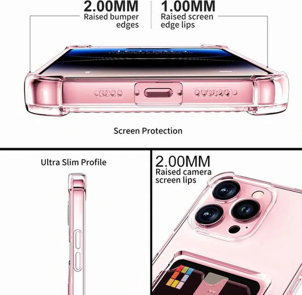 iPhone 14 Pro Max Hoesjes – TPU Backcover – Schokbestendig – Pasjeshouder – Roze-Ilumina Benelux