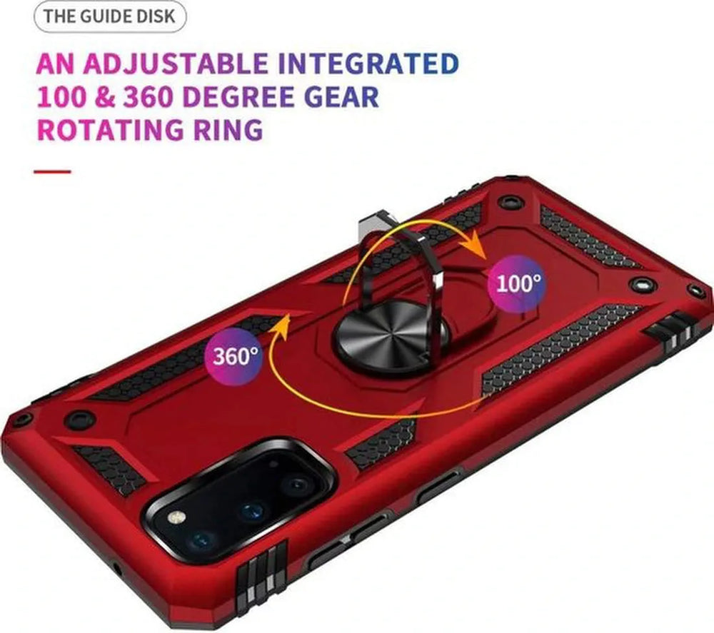 Samsung Galaxy S20 Hoesjes – Hybride Ring Armor Backcover – Schokbestendig – Anti-Shock – Rood-Ilumina Benelux