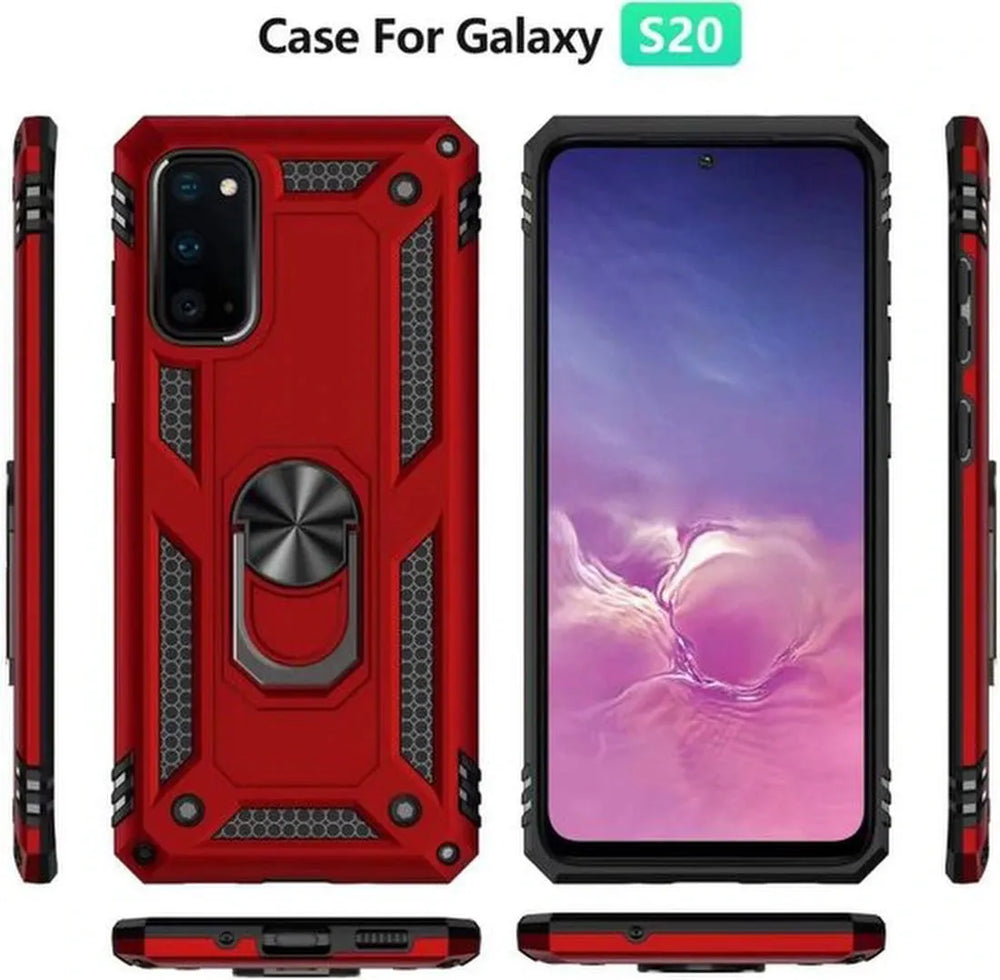 Samsung Galaxy S20 Hoesjes – Hybride Ring Armor Backcover – Schokbestendig – Anti-Shock – Rood-Ilumina Benelux