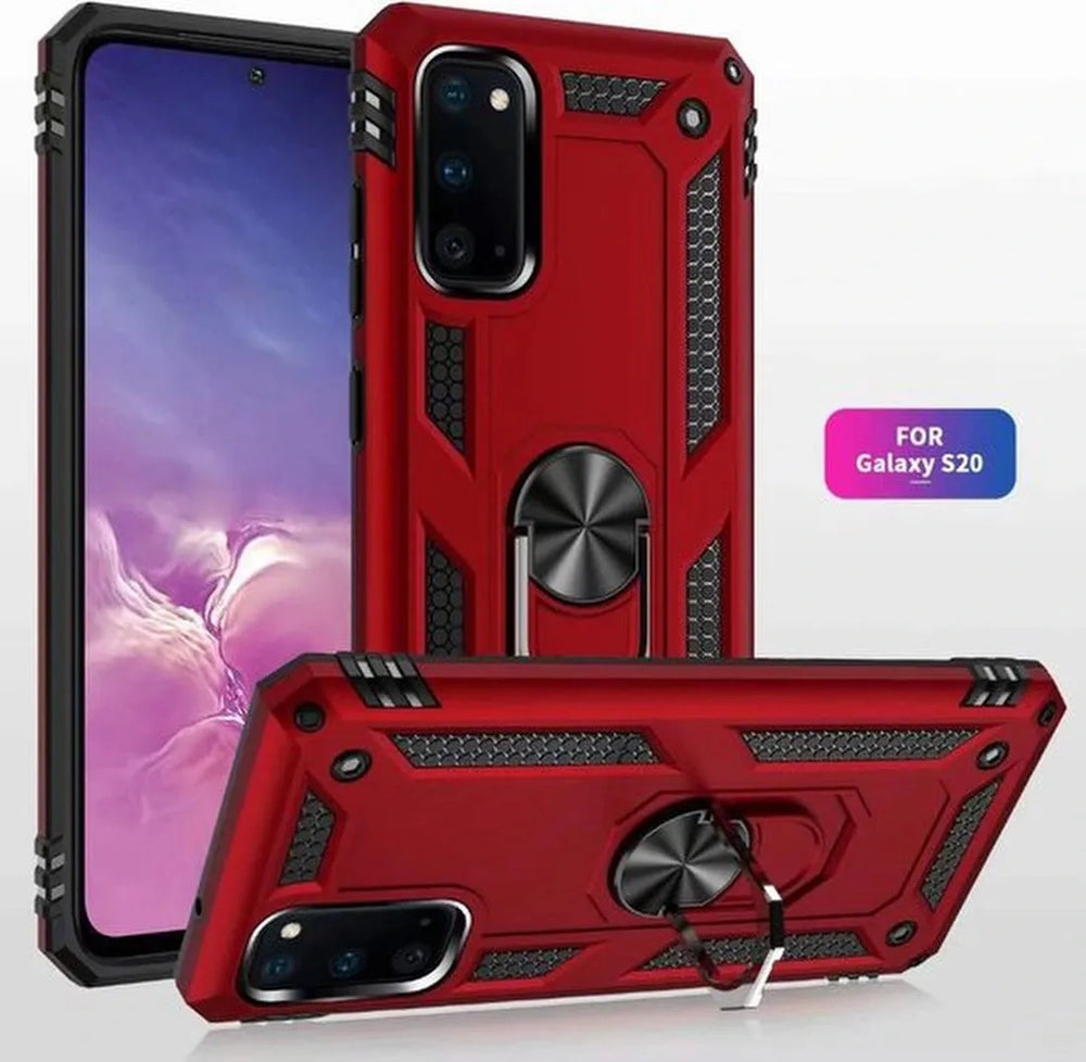 Samsung Galaxy S20 Hoesjes – Hybride Ring Armor Backcover – Schokbestendig – Anti-Shock – Rood-Ilumina Benelux