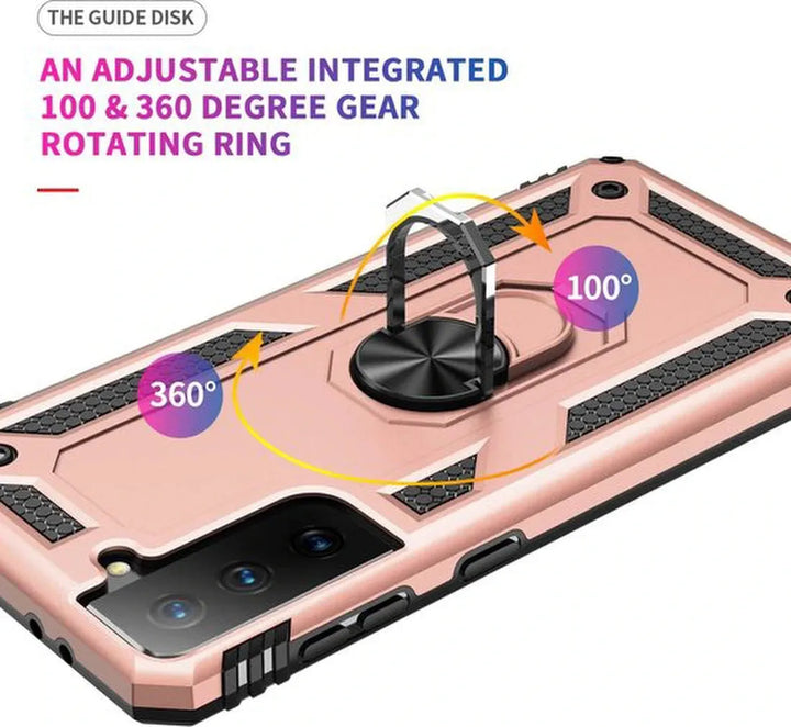 Samsung Galaxy S21 FE Hoesjes – Hybride Ring Armor Backcover – Schokbestendig – Roségoud-Ilumina Benelux