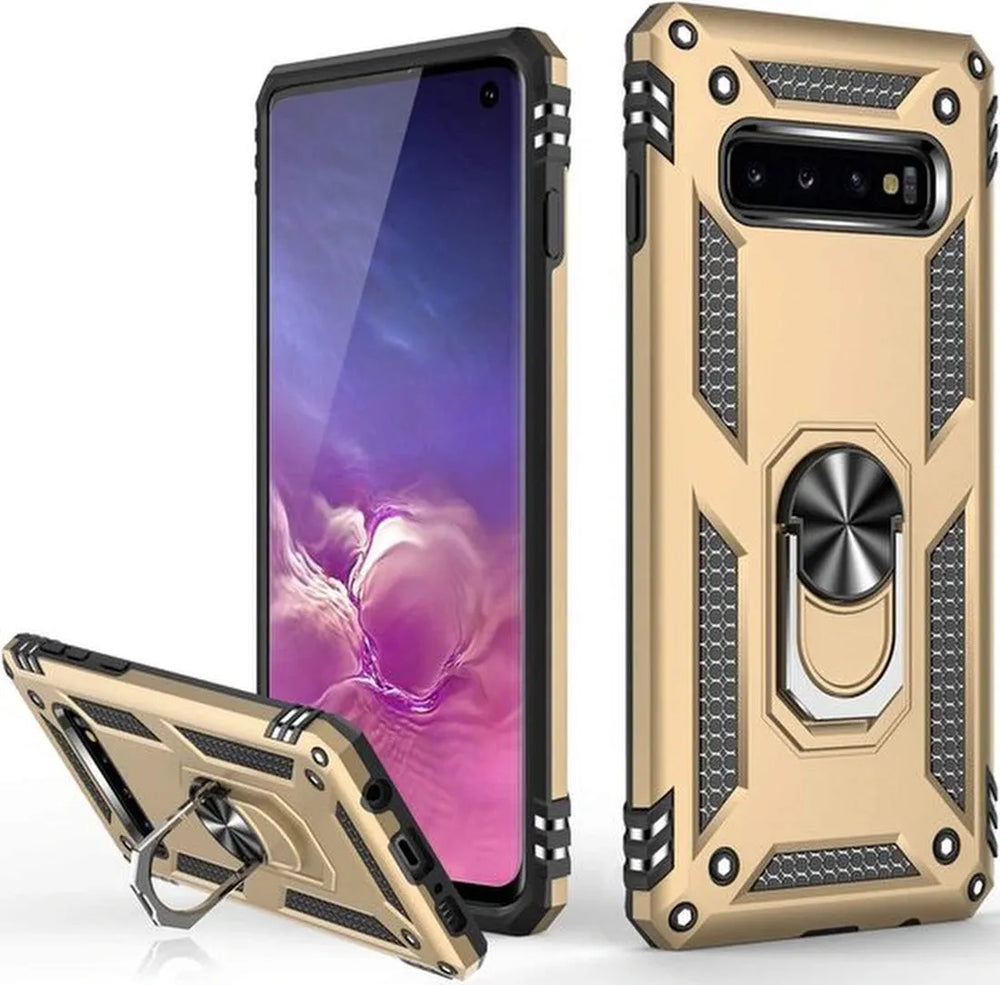 Samsung Galaxy S10 Plus Hoesjes – Anti-Shock Hybride Ring Armor Backcover – Schokbestendig – Goud-Ilumina Benelux