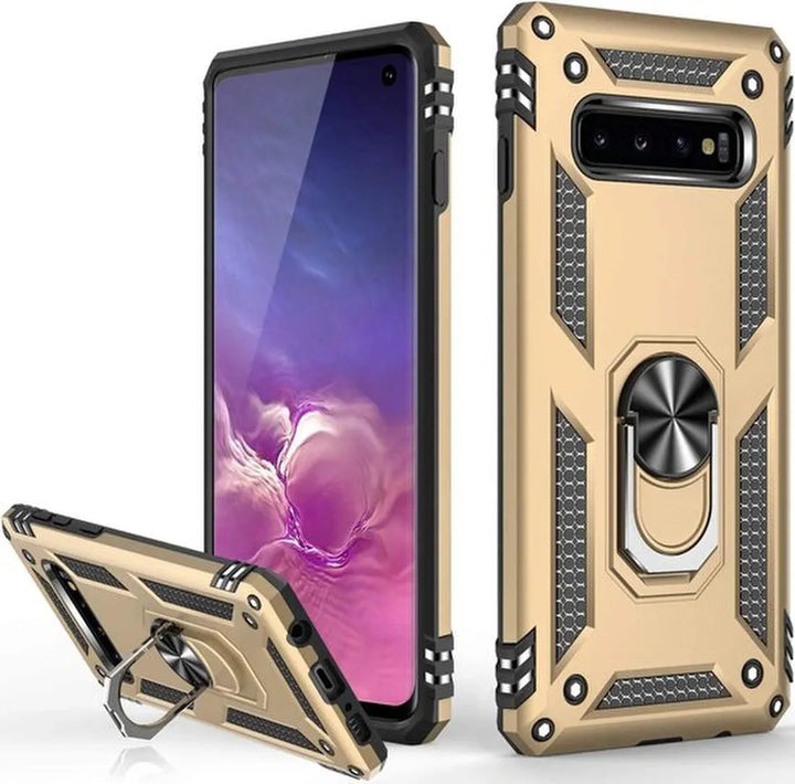 Samsung Galaxy S10 Plus Hoesjes – Anti-Shock Hybride Ring Armor Backcover – Schokbestendig – Goud-Ilumina Benelux