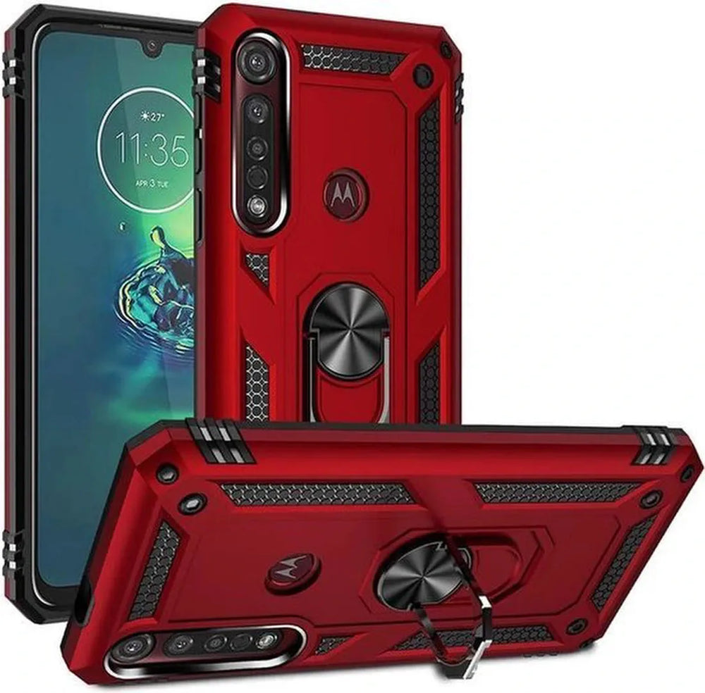 Motorola Moto G8 Play / One Macro Hoesjes – Hybride Ring Armor Backcover – Schokbestendig – Rood-Ilumina Benelux