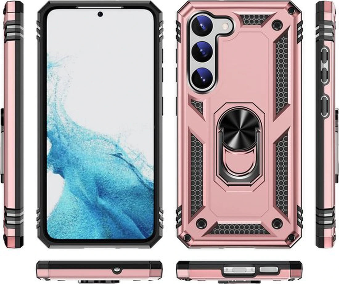Samsung Galaxy S23 Hoesjes – Anti-Shock Hybride Backcover – Ringhouder – Armor Bescherming – Roségoud