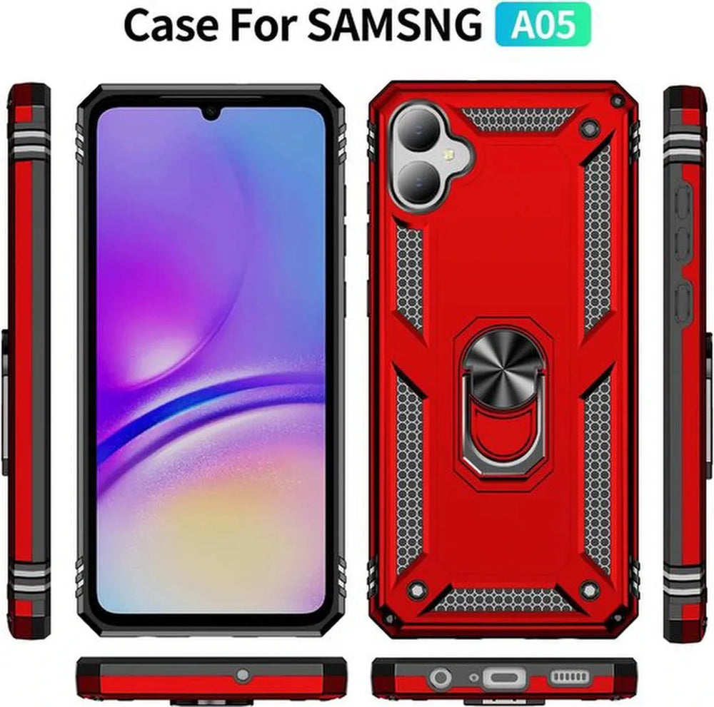 Samsung Galaxy A05 Hoesjes – Hybride Ring Armor Backcover – Schokbestendig – Anti-Shock – Rood-Ilumina Benelux
