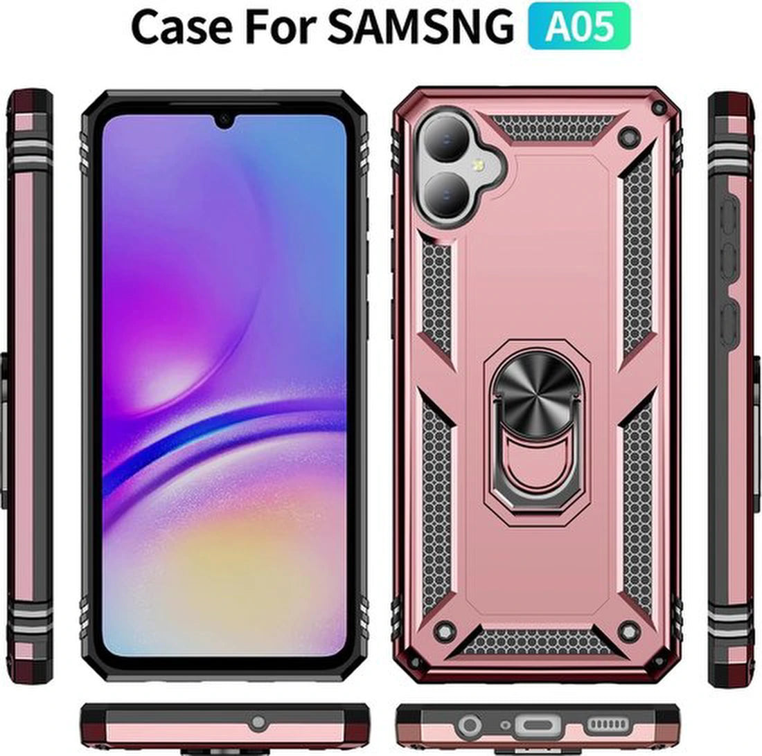 Anti-Shock Hybrid Ring Armor Hoesje Geschikt voor: Samsung Galaxy A05 - Roségoud