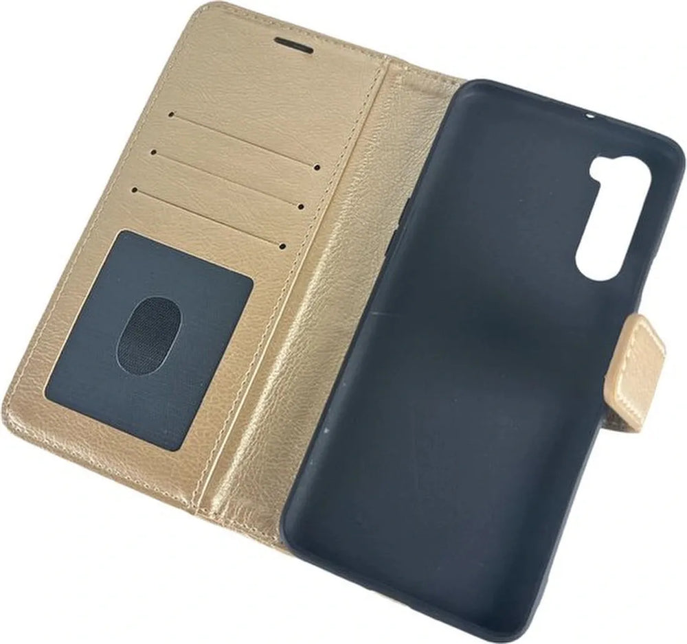 OnePlus Nord Hoesjes – Portemonnee Book Case – Pasjeshouder – Magneetsluiting – Goud-Ilumina Benelux