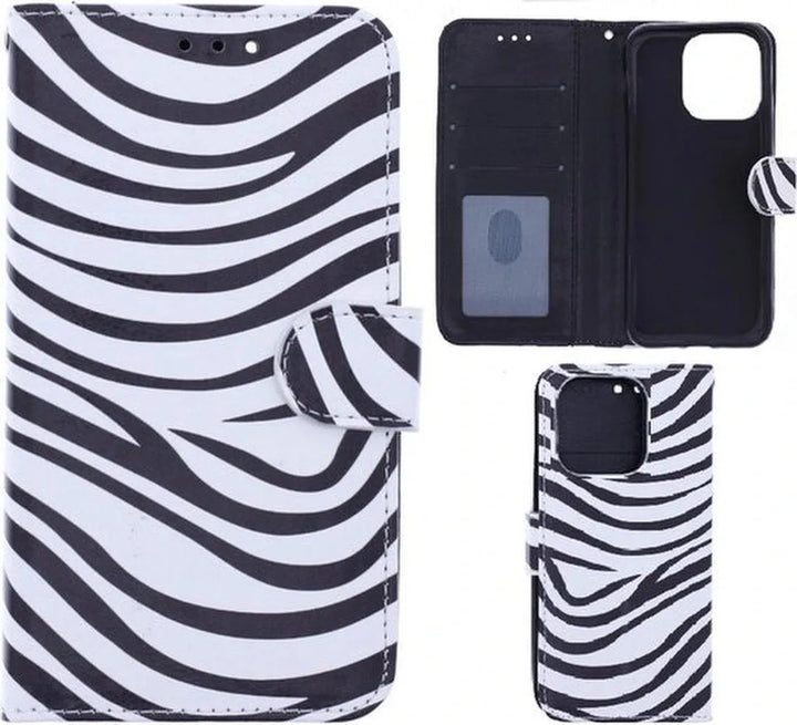 iPhone 14 Pro Max Hoesjes – Portemonnee Book Case – Pasjeshouder – Magneetsluiting – Zebra Print-Ilumina Benelux