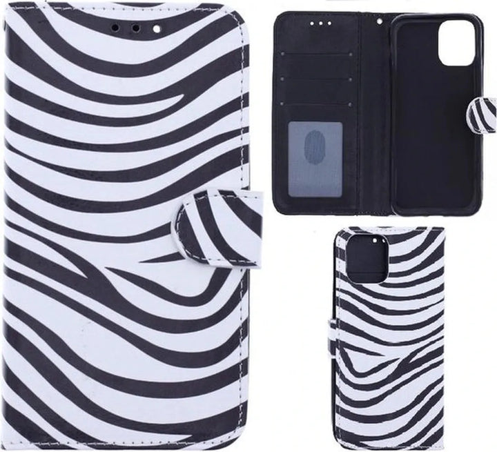 iPhone 12 Pro Max Hoesjes – Portemonnee Book Case – Pasjeshouder – Zebra Print – Zwart/Wit-Ilumina Benelux
