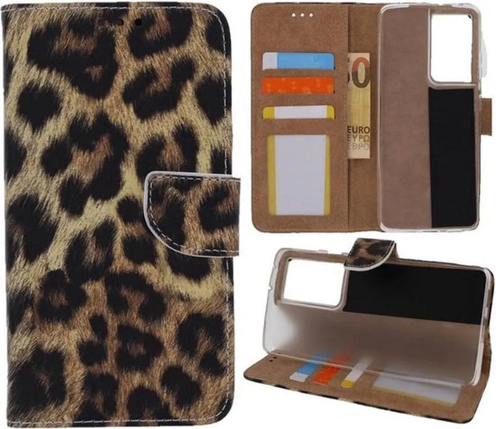 Samsung Galaxy S22 Ultra Hoesjes – Portemonnee Book Case – Pasjeshouder – Magneetsluiting – Luipaard Print-Ilumina Benelux