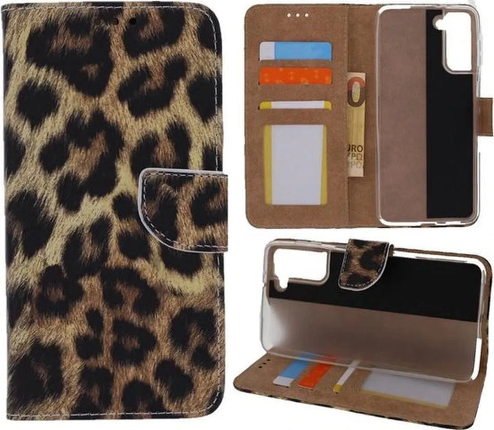 Samsung Galaxy S21 FE Hoesjes – Portemonnee Book Case – Pasjeshouder – Magneetsluiting – Luipaard Print-Ilumina Benelux