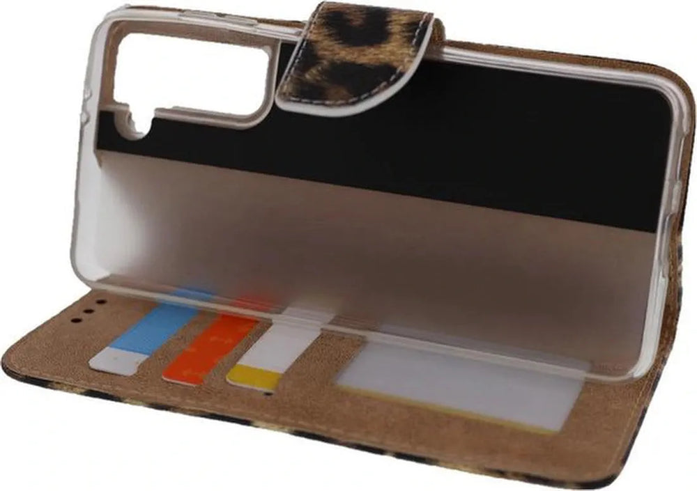 Samsung Galaxy S21 FE Hoesjes – Portemonnee Book Case – Pasjeshouder – Magneetsluiting – Luipaard Print-Ilumina Benelux