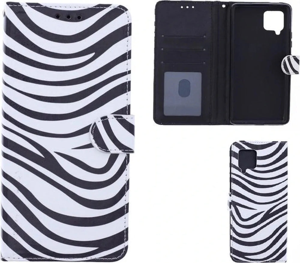 Samsung Galaxy A12 Hoesjes – Portemonnee Book Case – Pasjeshouder – Zebra Print – Zwart/Wit-Ilumina Benelux
