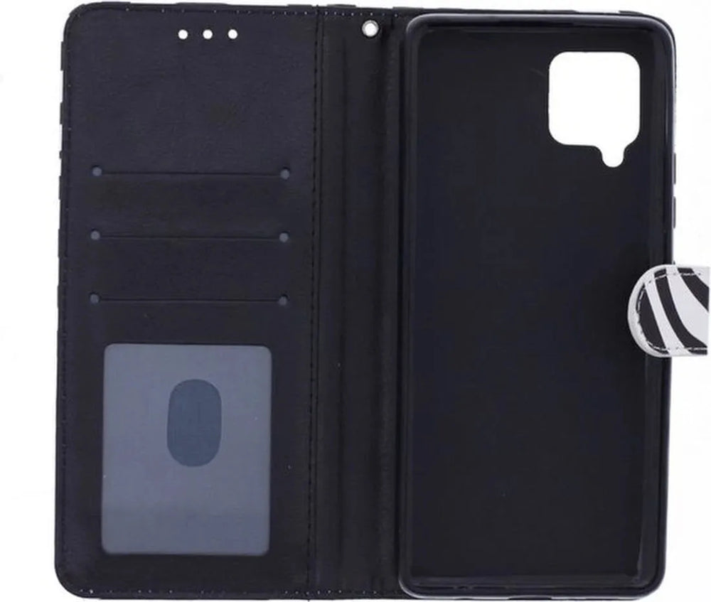 Samsung Galaxy A12 Hoesjes – Portemonnee Book Case – Pasjeshouder – Zebra Print – Zwart/Wit-Ilumina Benelux