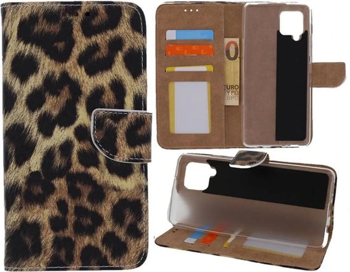 Samsung Galaxy A12 Hoesjes – Portemonnee Book Case – Pasjeshouder – Magneetsluiting – Luipaard Print-Ilumina Benelux
