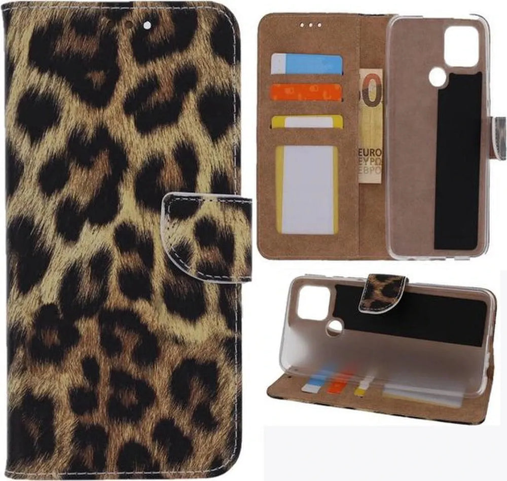 Oppo A53 Hoesjes – Portemonnee Book Case – Pasjeshouder – Magneetsluiting – Luipaard Print-Ilumina Benelux