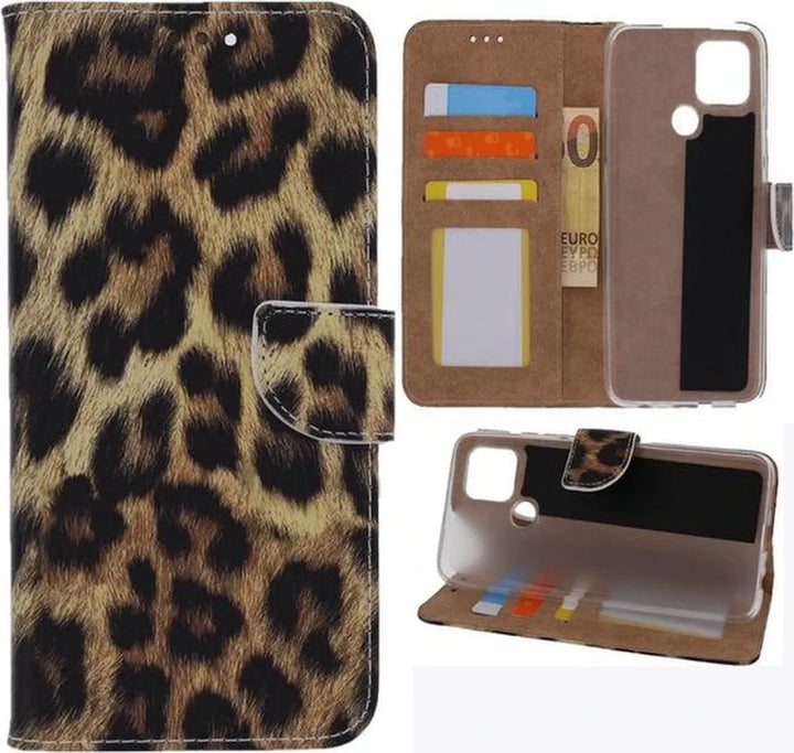 Oppo A53 Hoesjes – Portemonnee Book Case – Pasjeshouder – Magneetsluiting – Luipaard Print-Ilumina Benelux