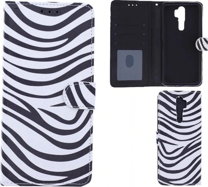 Oppo A5 2020 / A9 2020 Hoesjes – Portemonnee Book Case – Pasjeshouder – Magneetsluiting – Zebra Print-Ilumina Benelux