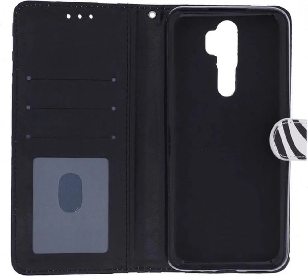 Oppo A5 2020 / A9 2020 Hoesjes – Portemonnee Book Case – Pasjeshouder – Magneetsluiting – Zebra Print-Ilumina Benelux