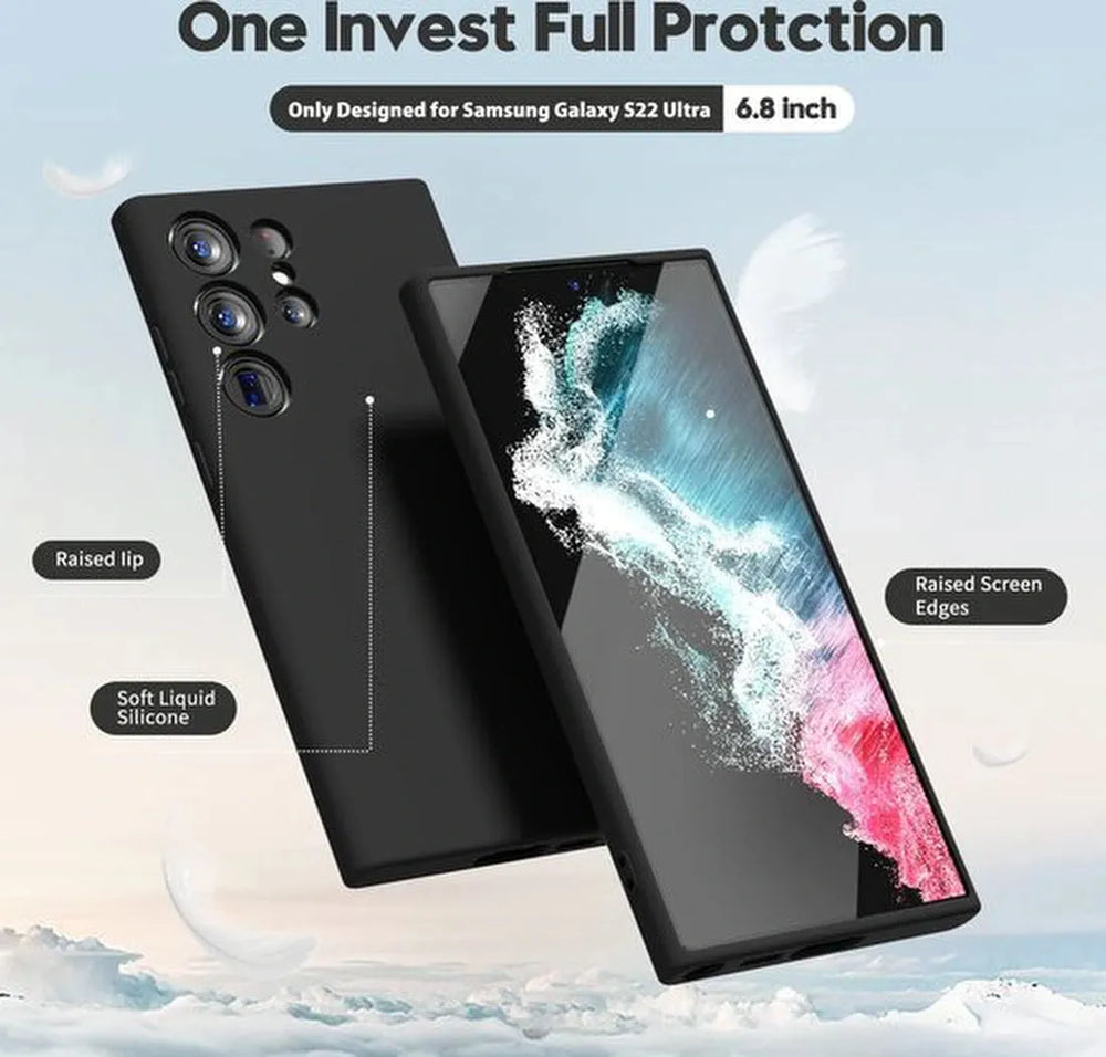 Samsung Galaxy S22 Ultra Hoesjes – Liquid Solid Siliconen Backcover – Schokbestendig – Zwart-Ilumina Benelux