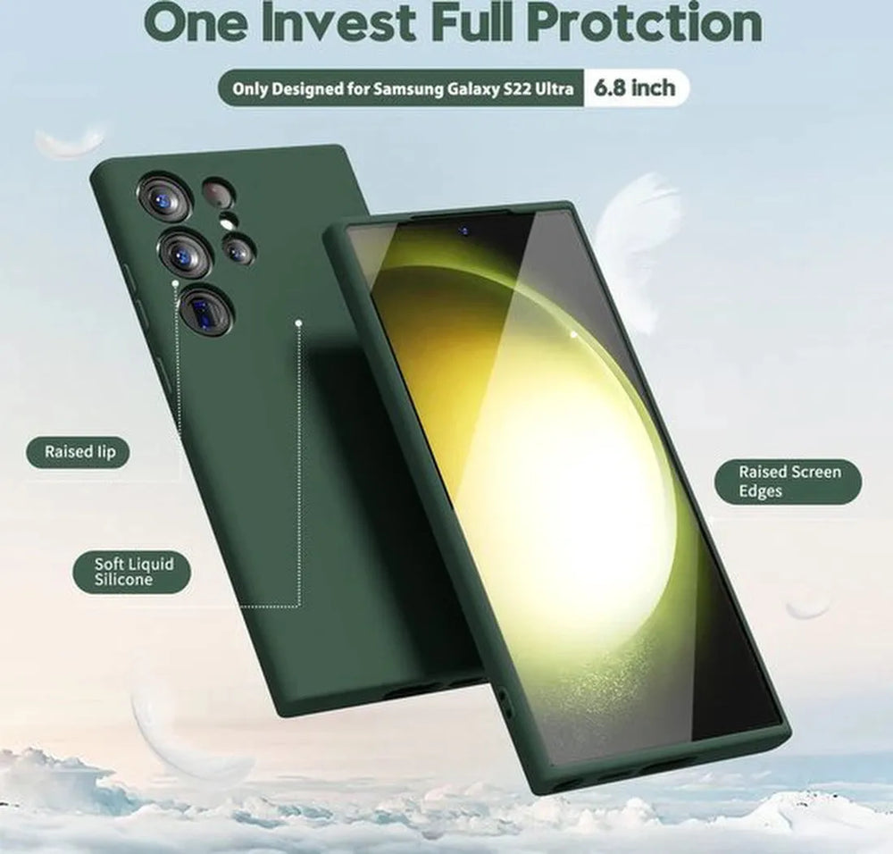 Samsung Galaxy S22 Ultra Hoesjes – Liquid Solid Siliconen Backcover – Schokbestendig – Groen-Ilumina Benelux