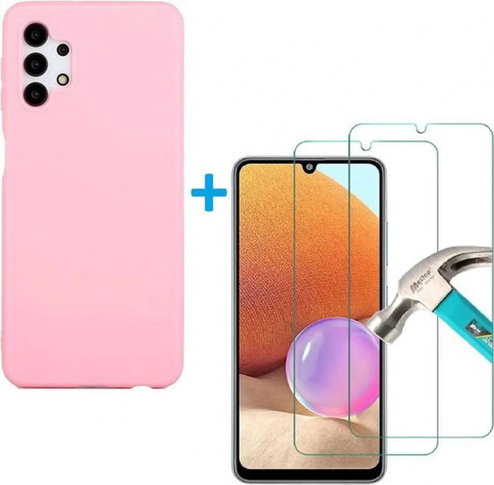 Samsung Galaxy A32 5G Hoesjes – Liquid Siliconen Backcover – Soft Touch Flexibel – Incl. Screenprotector – Lichtroze-Ilumina Benelux